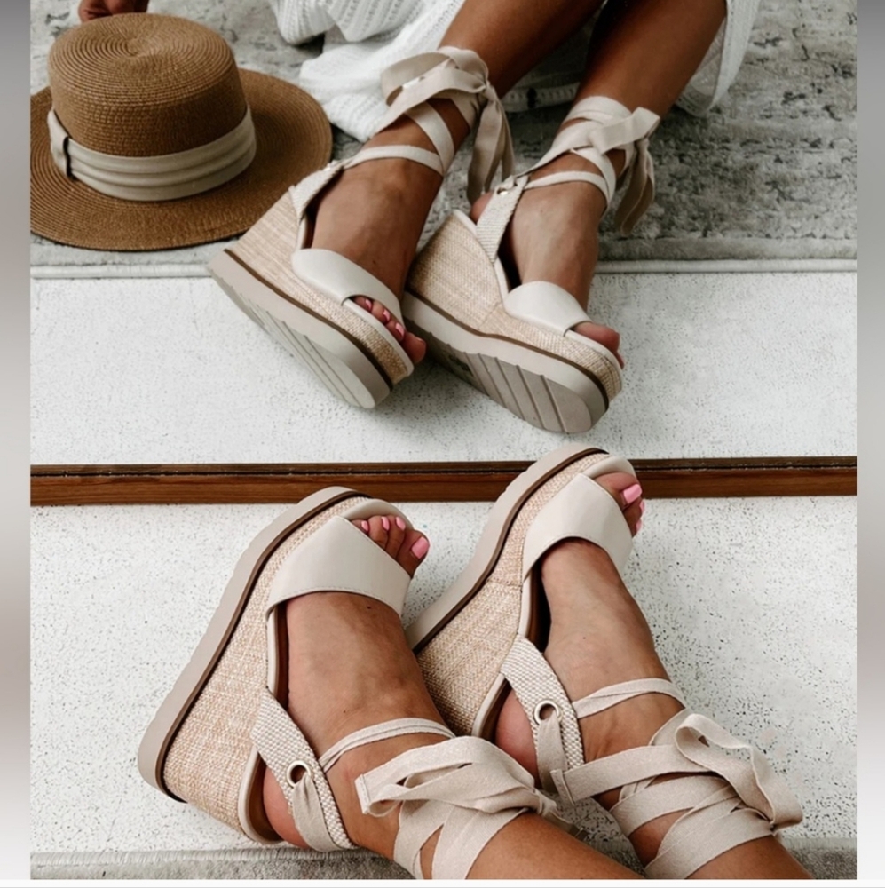 NEW NanaMacs Makayla ankle wedge heel Sandals Size 6 - Picture 3 of 13